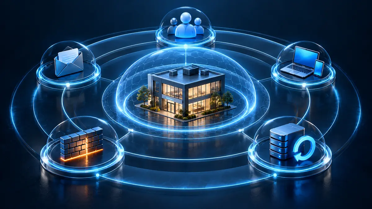 Επίπεδα προστασίας για identities, email, endpoints, firewall και backup